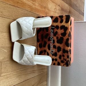 Lemonade White Quilted Square-Toe Slide Mules